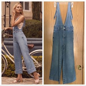 Free People A-Line Light Wash Overalls